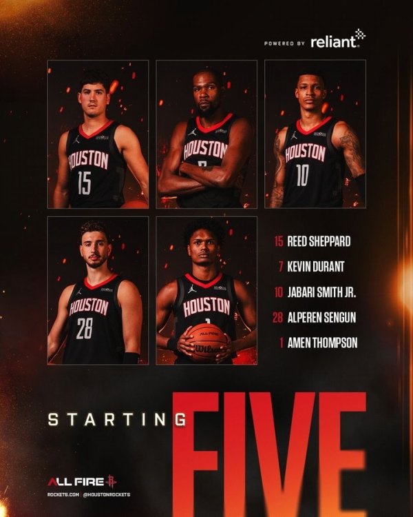 火箭公布今日战爵士杆位：谢泼德、杜兰特、小贾、申京、阿门