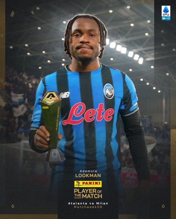 小角度爆射破门！卢克曼当选亚特兰大vs米兰全场最佳球员